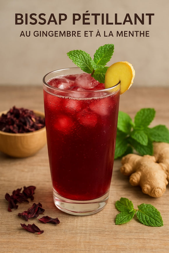 Recette Bissap pétillant au gingembre et à la menthe
